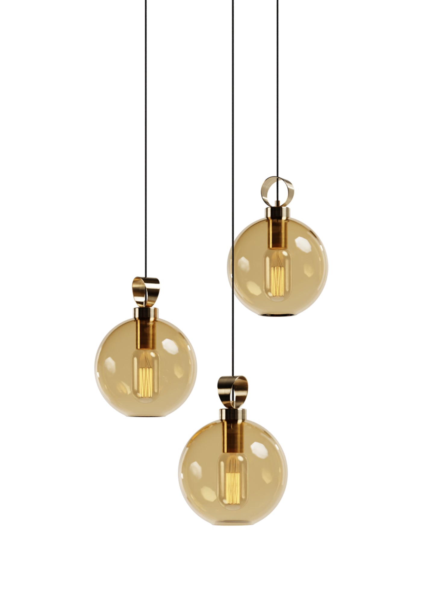 Globe Pirinç Detaylı Üçlü Set - Yuvarlak